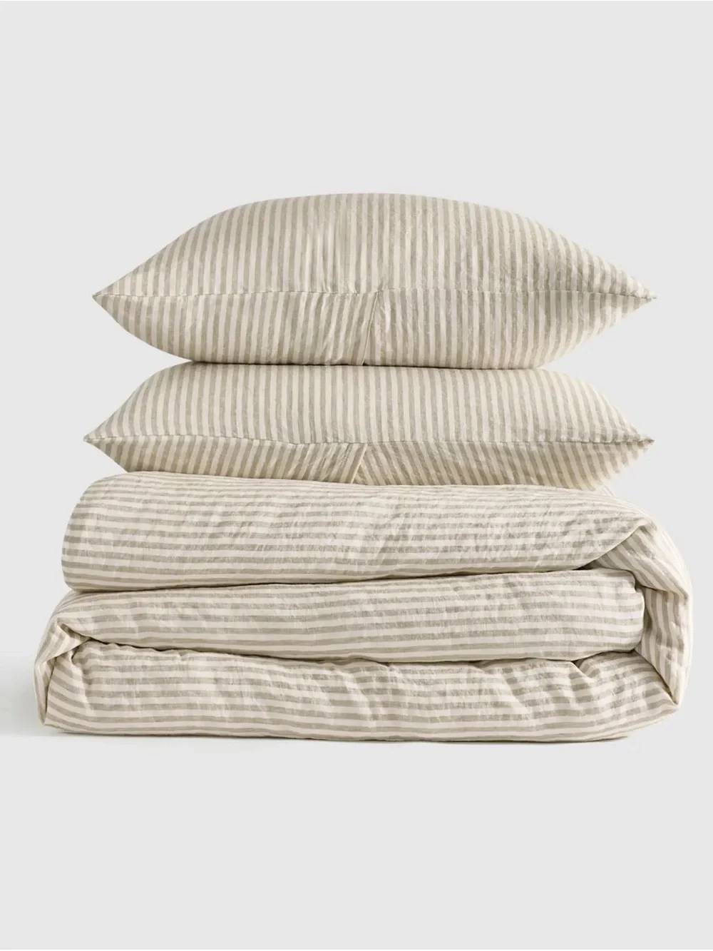 Quince 100% European Linen Striped Duvet Set in Willowleaf and White Twin K045